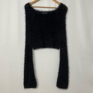 Kimchi Blue Black Fuzzy Cropped Sweater Long Sleeve Knit Women’s Small